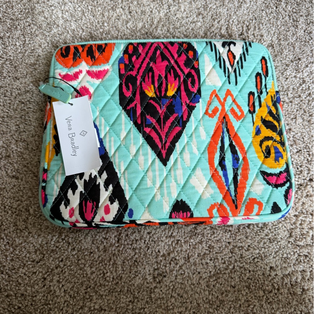Vera Bradley Quilted Turquoise Multicolor Tablet Sleeve- NWT
